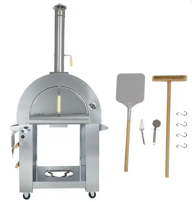 Kokomo 32 Inch Dual Fuel Gas or Wood Fired Stainless Steel Pizza Oven | KO-PIZZAOVEN-LP
