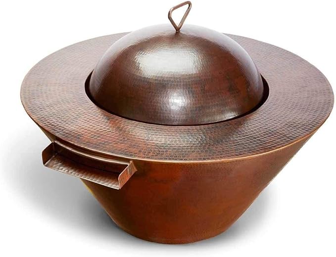 HPC - 32" Mesa Hammered Copper Gas Fire and Water Bowl with Penta Burner