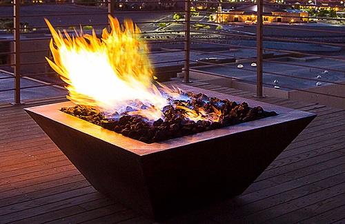 HPC - 36" Sierra Smooth Copper Gas Fire Bowl with Standard/Torpedo Penta Burner