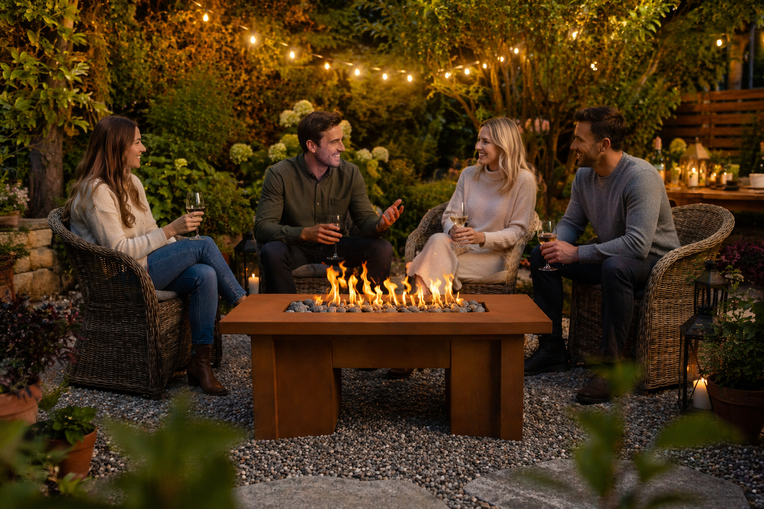 The Outdoor Plus Alameda Rectangular Fire Table – Corten Steel