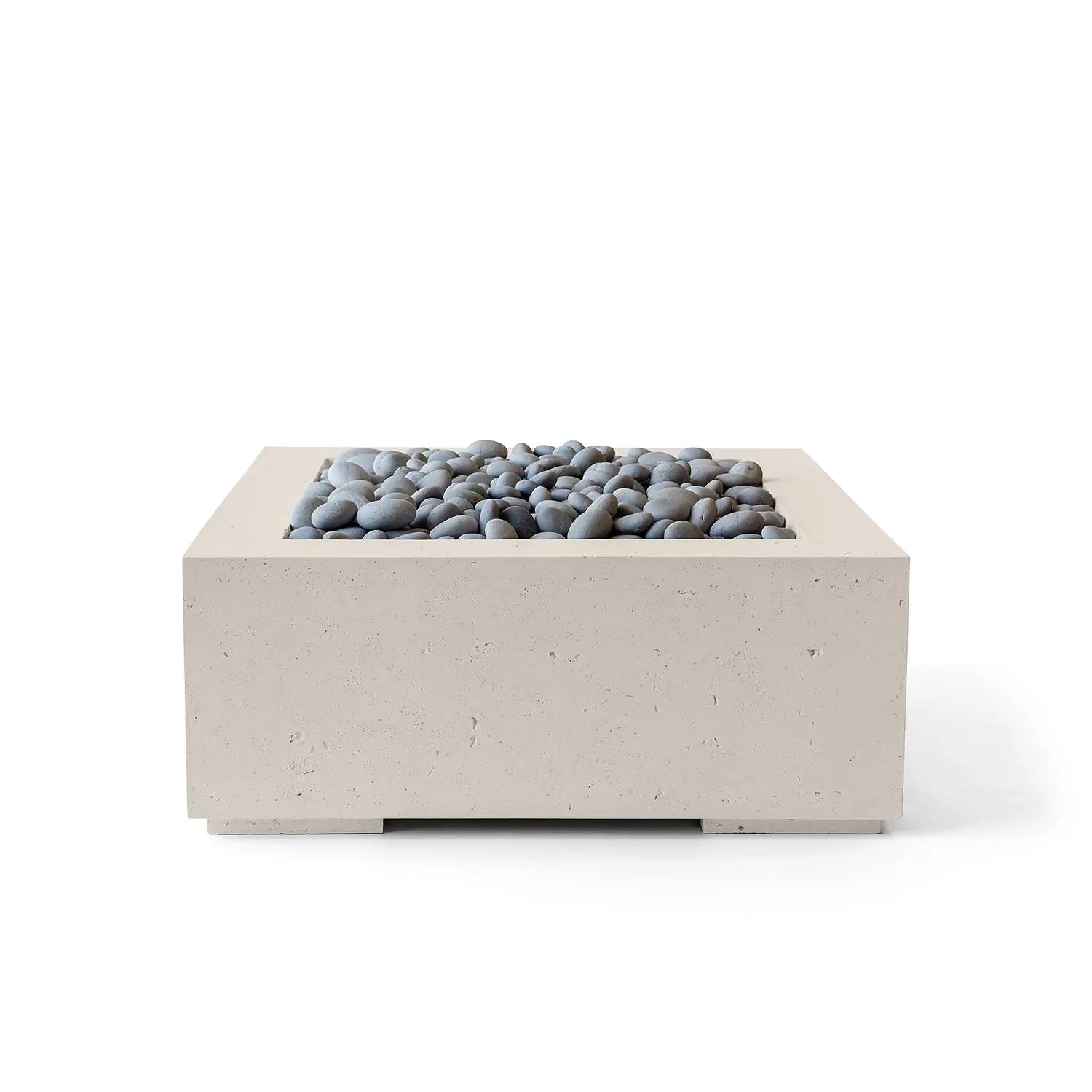 Concrete fire pit table with pebbles on a white background
