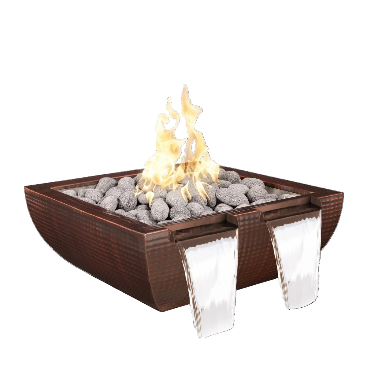 The Outdoor Plus Avalon Square Fire & Water Bowl – Hammered Copper Twin Spill