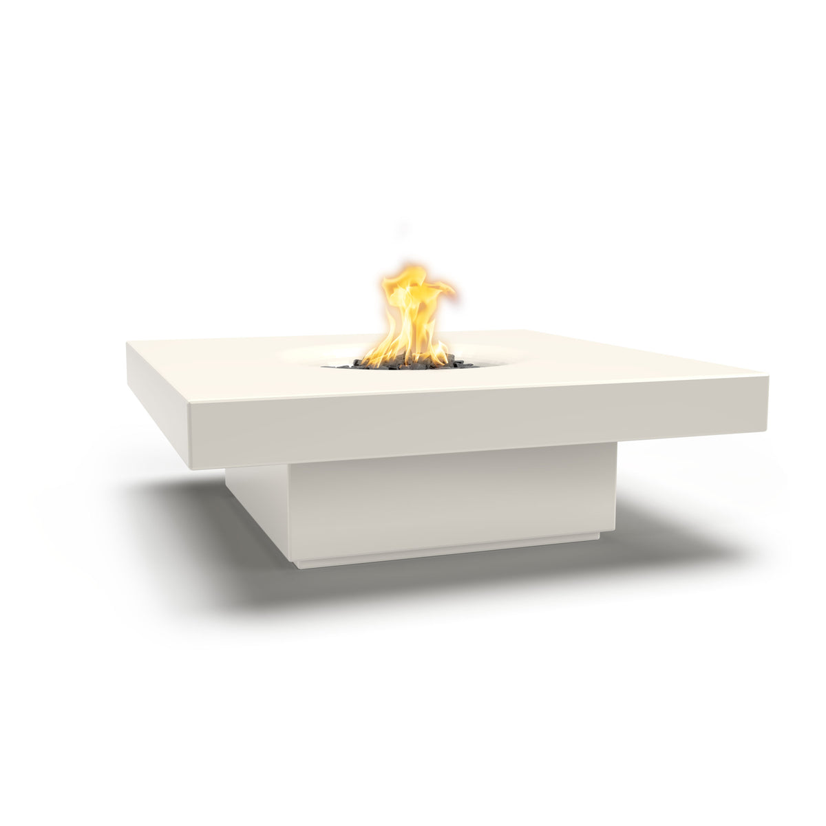 Modern white fire table with flames on a white background