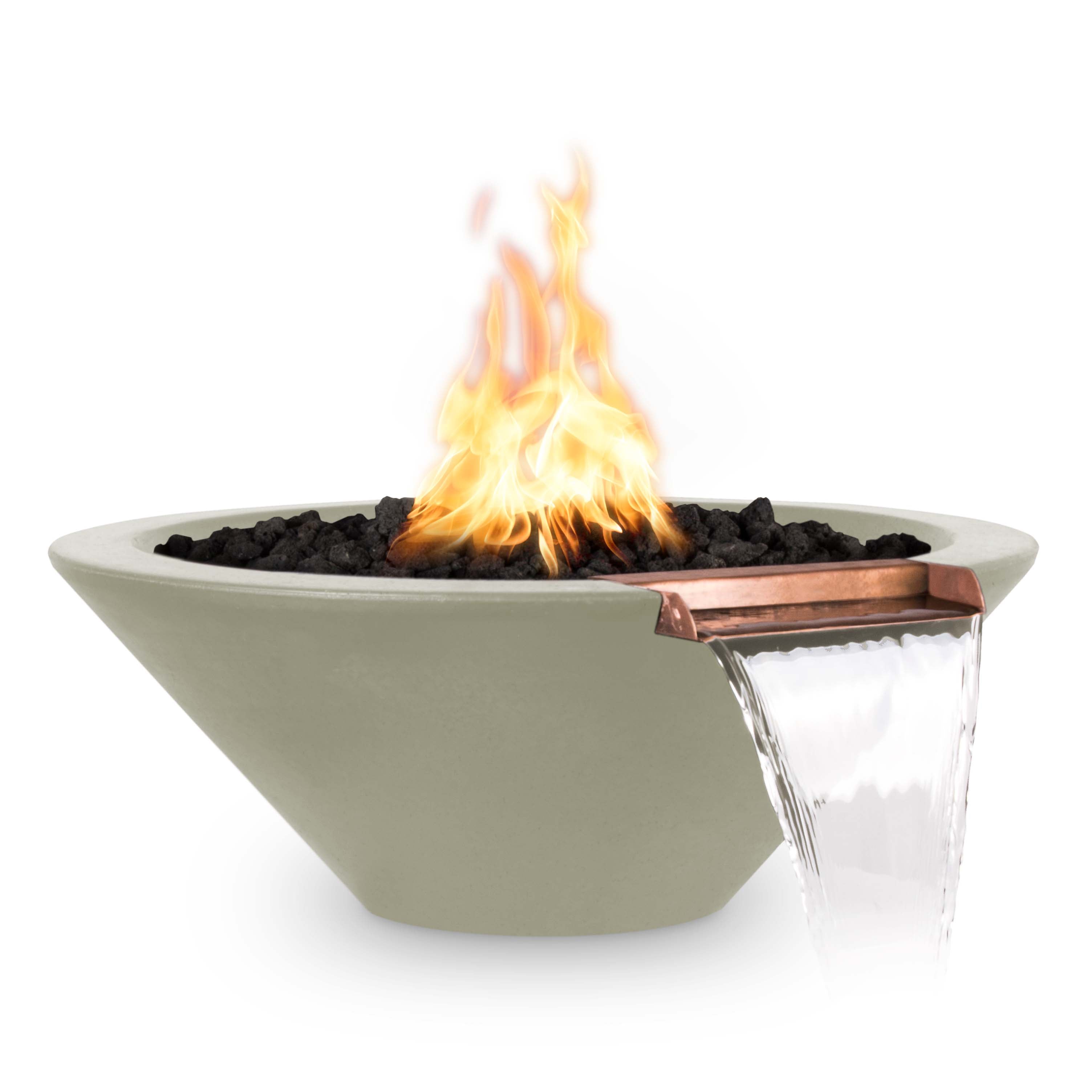 Modern outdoor fire pit with flames on a white background