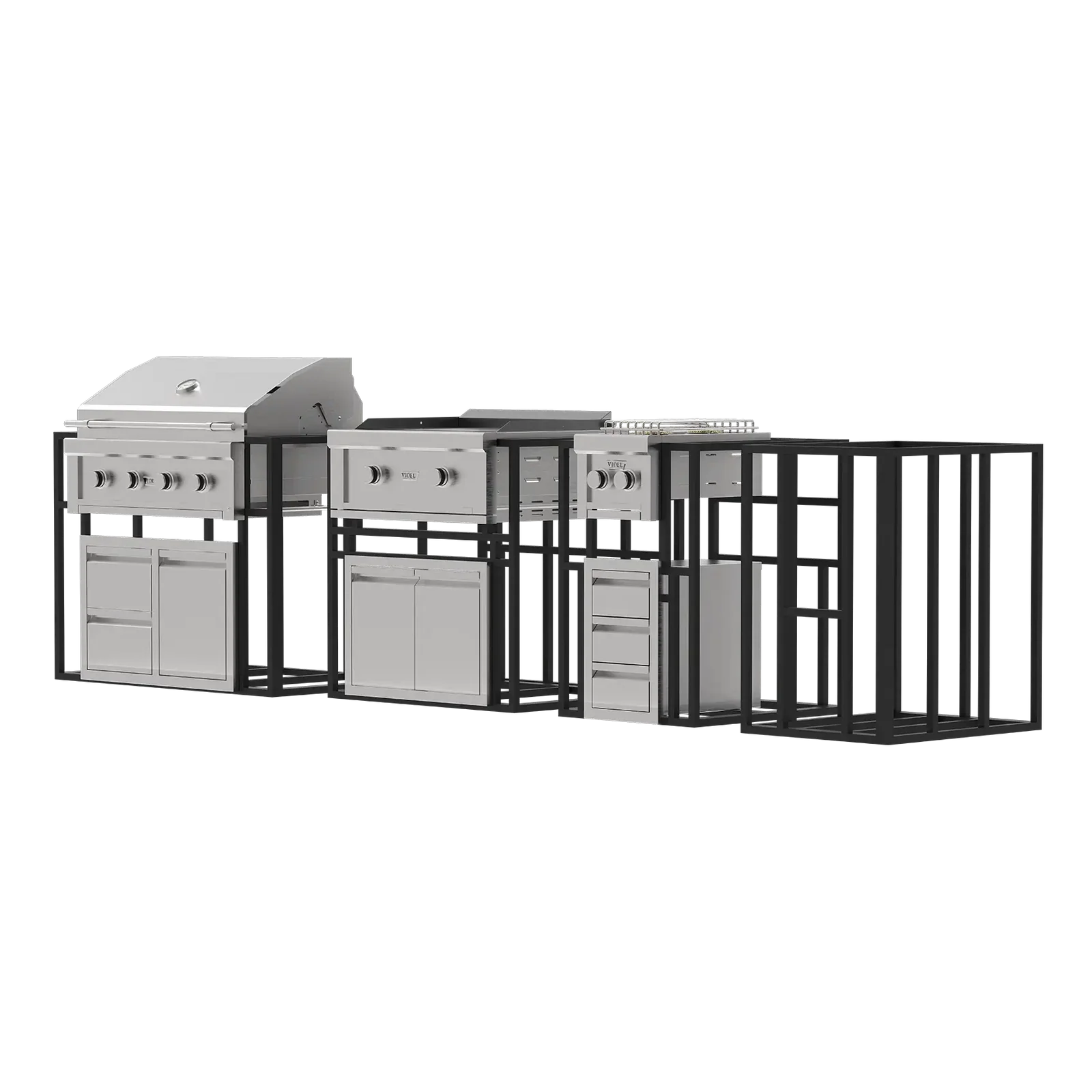 Videl - Signature Outdoor Kitchen Equipment Package IV – 36" Grill, Griddle, Side Burner & Full Storage