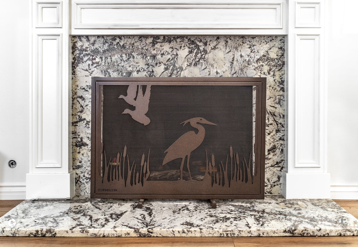 Wetlands 40″ × 30″ Powder-Coated Steel Fireplace Screen by The Outdoor Plus