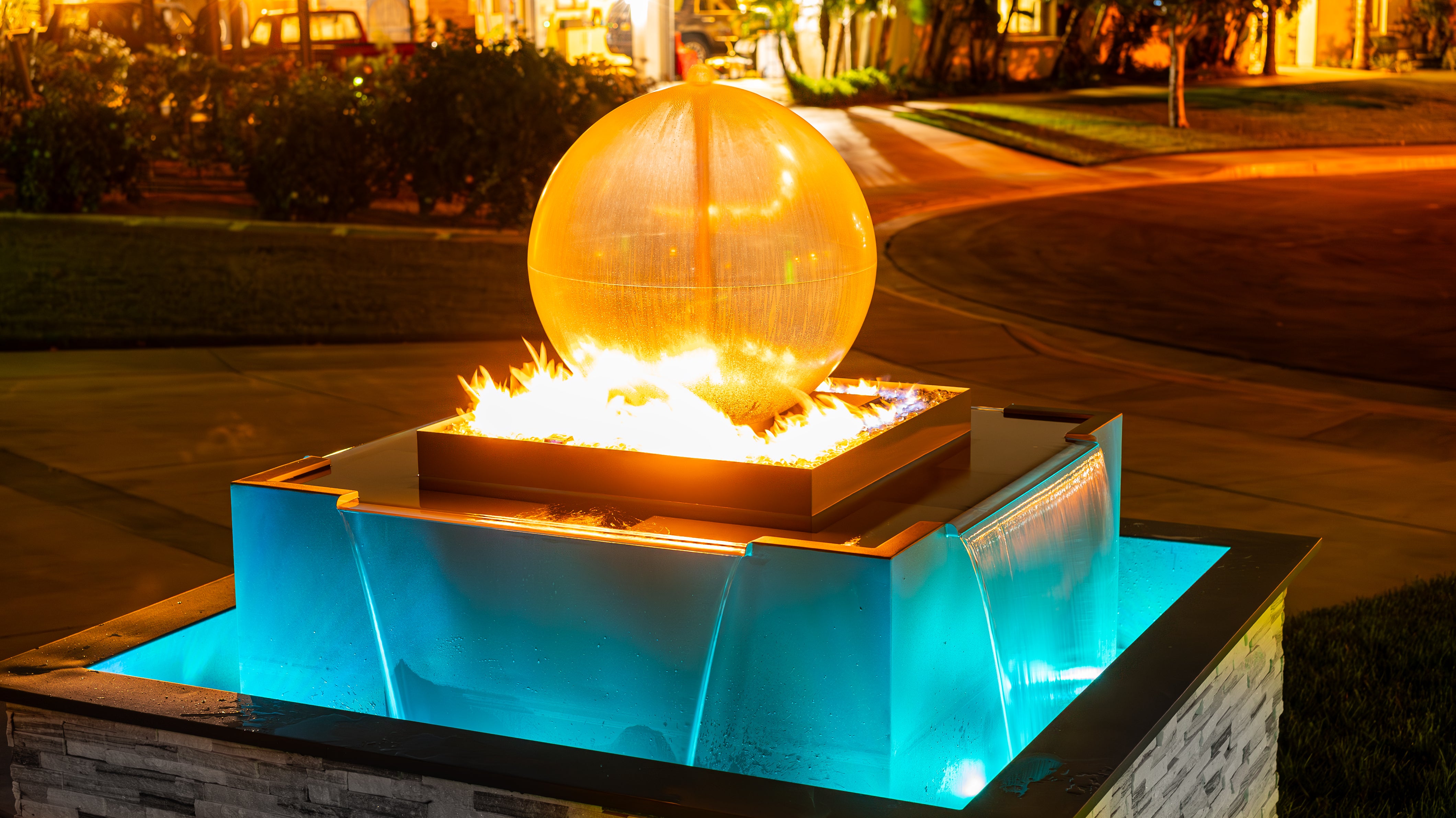 The Outdoor Plus - 89″ Atlas Round Fire & Water Fountain – Powder Coated Metal