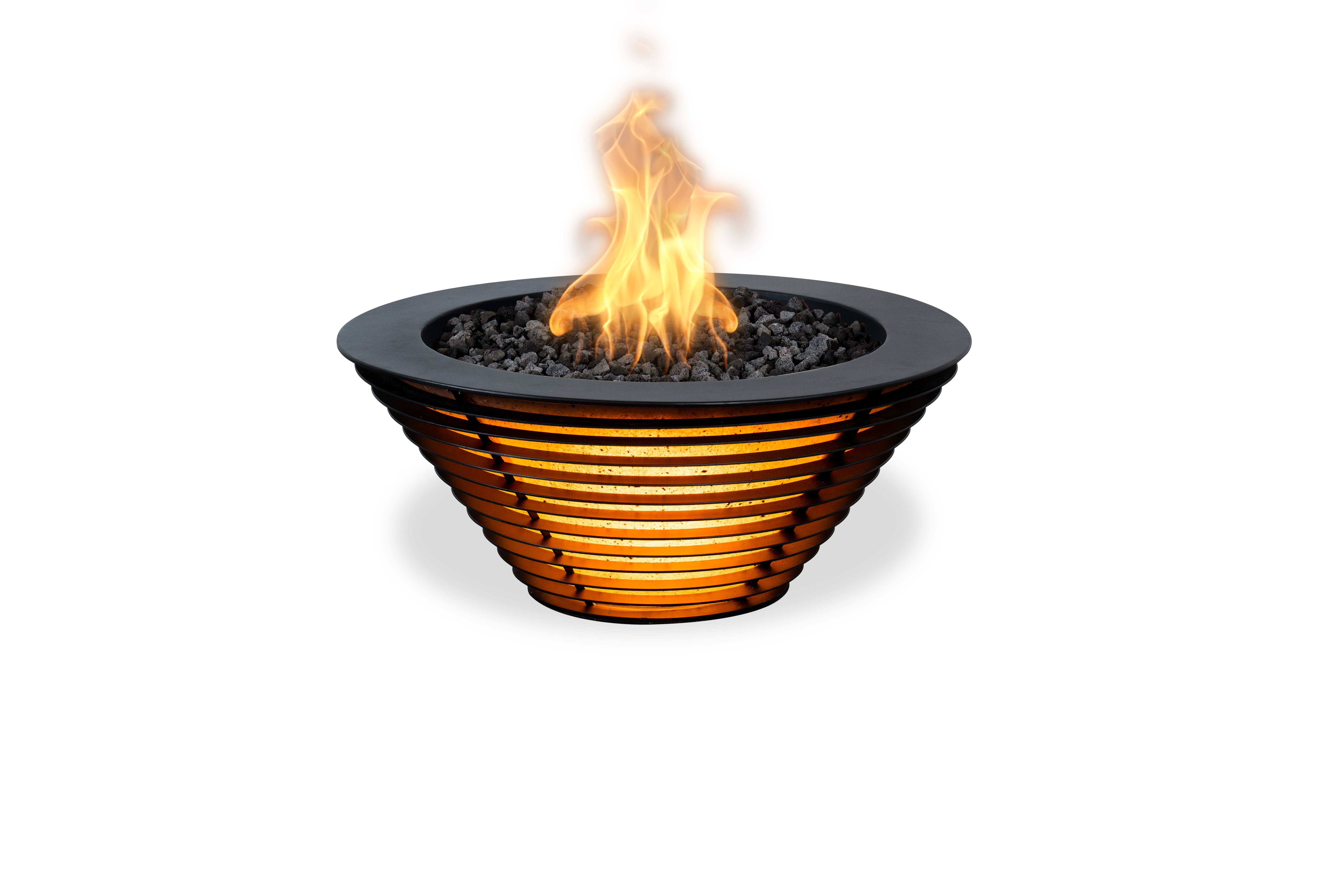 Fire pit with flames on a white background