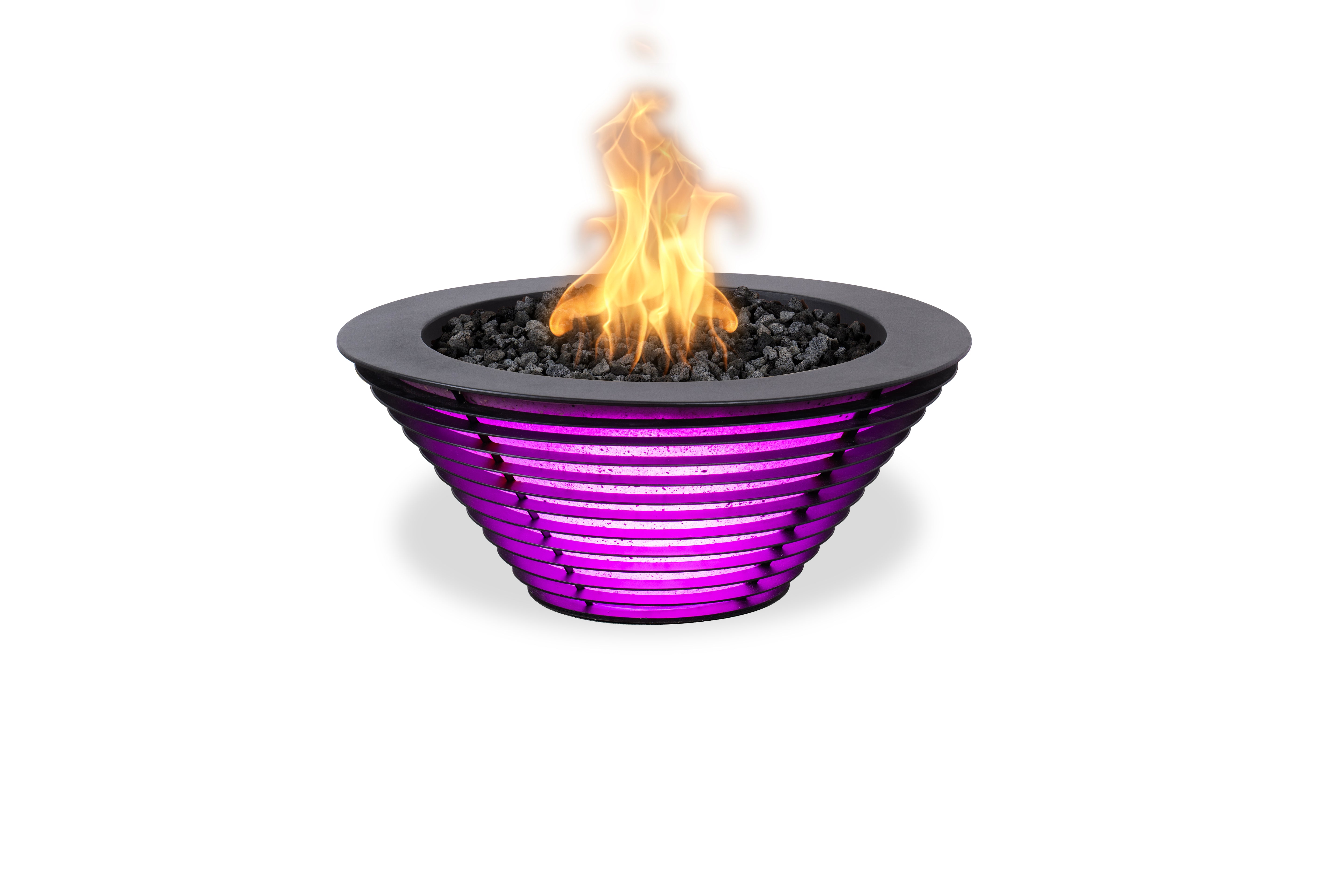 Fire pit with purple base and flames on a white background