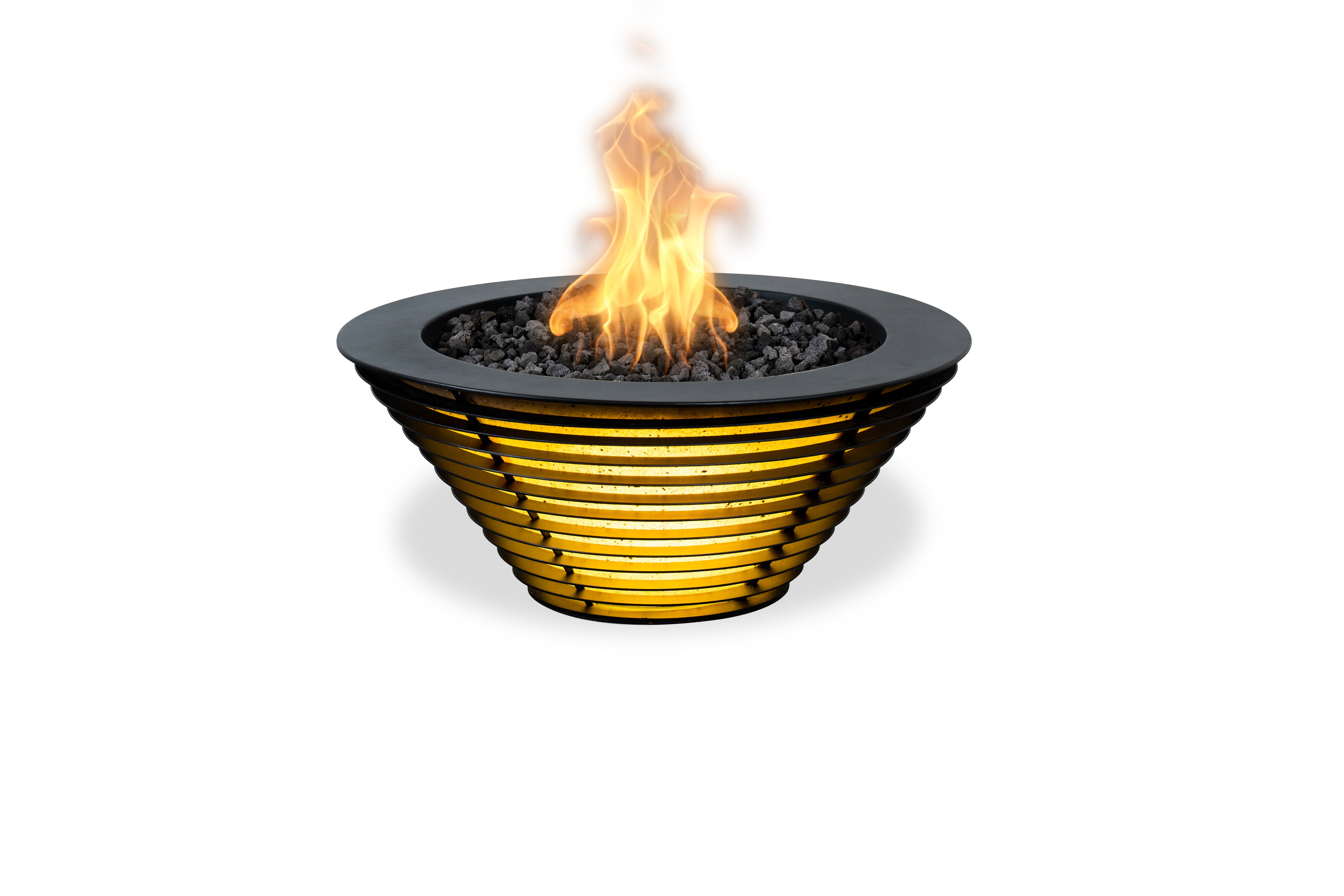 Fire pit with flames on a white background