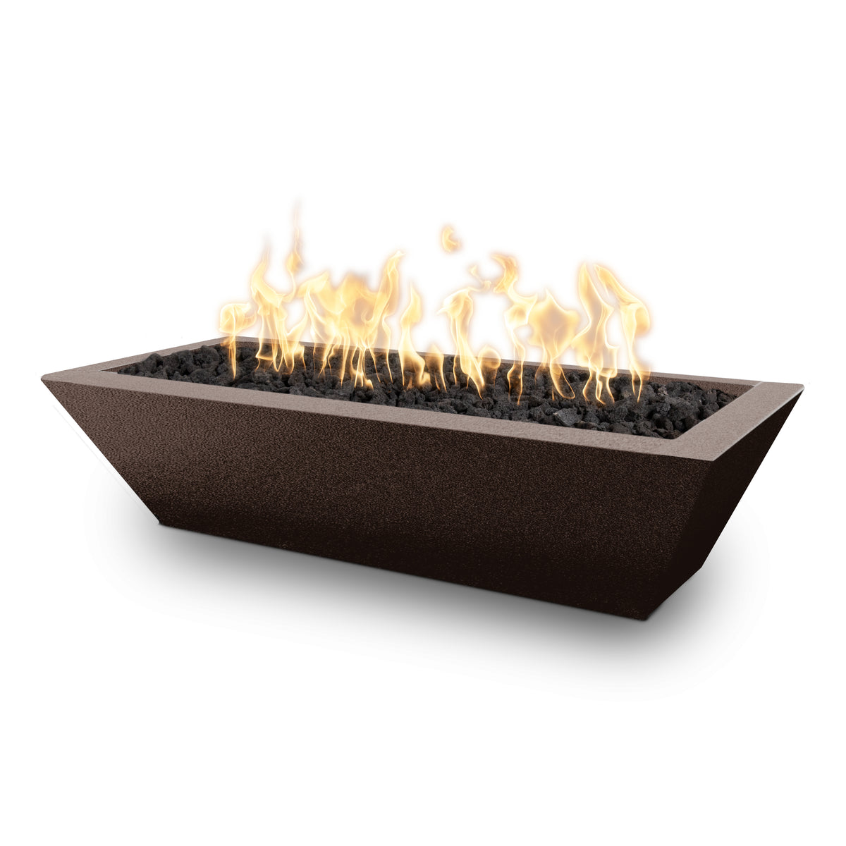 Modern fire pit with flames on a white background