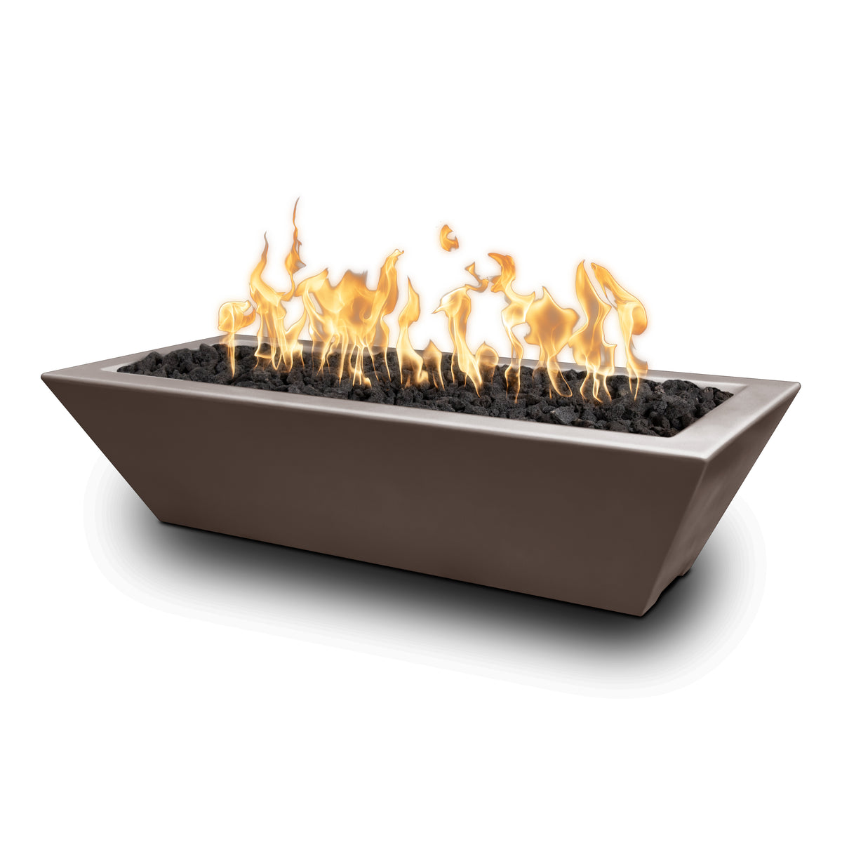 Modern fire pit with flames on a white background