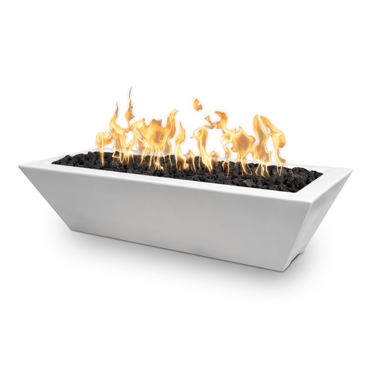 White fire pit with flames on a white background