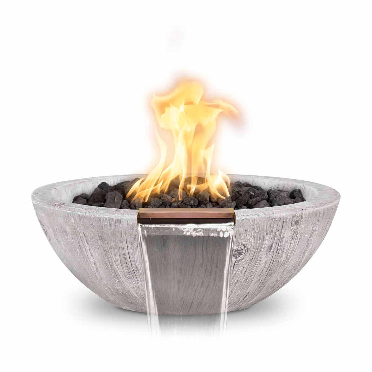 The Outdoor Plus 27" Sedona Water & Fire Bowl – Wood Grain Concrete