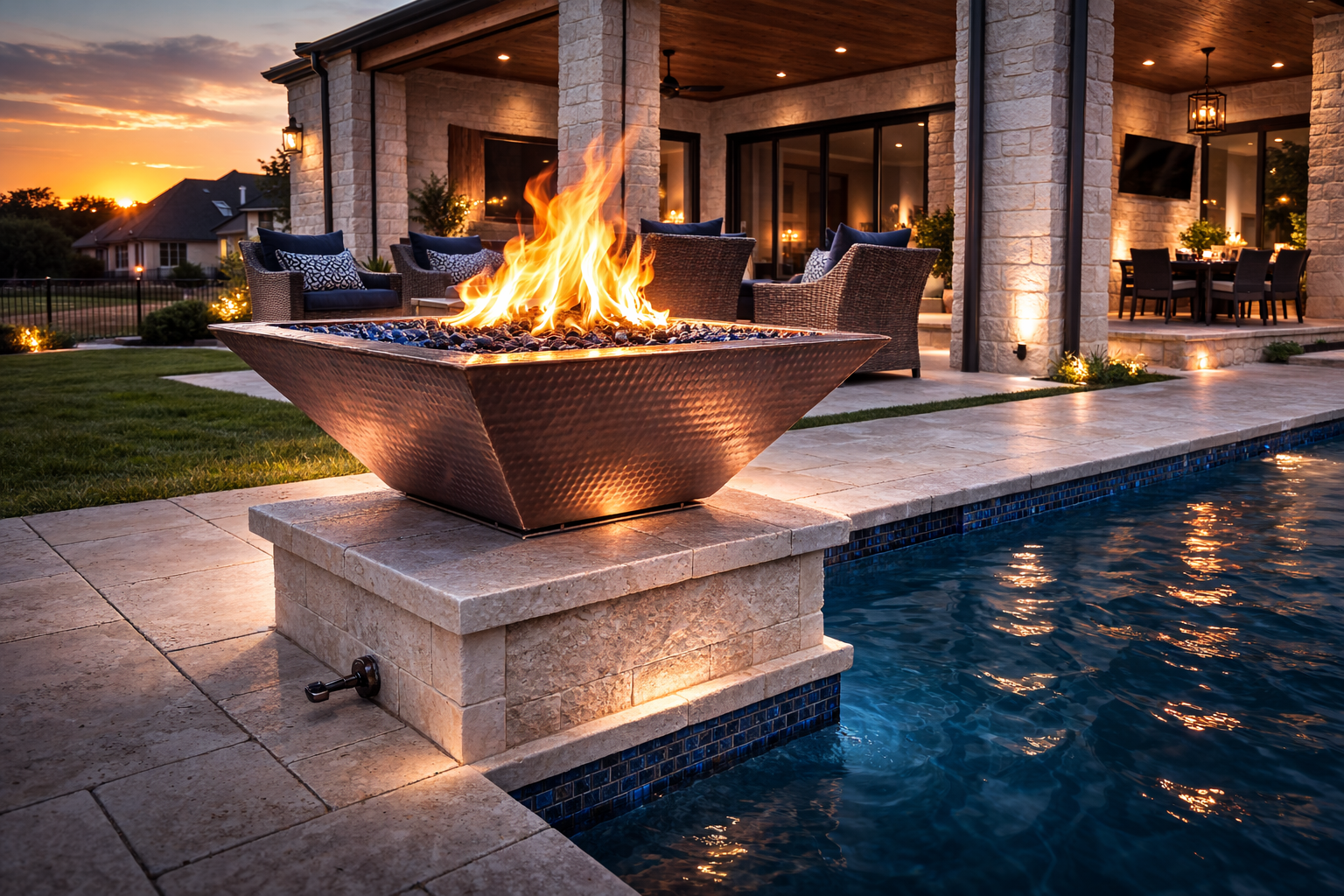 The Outdoor Plus Square Maya Hammered Copper Fire Bowl