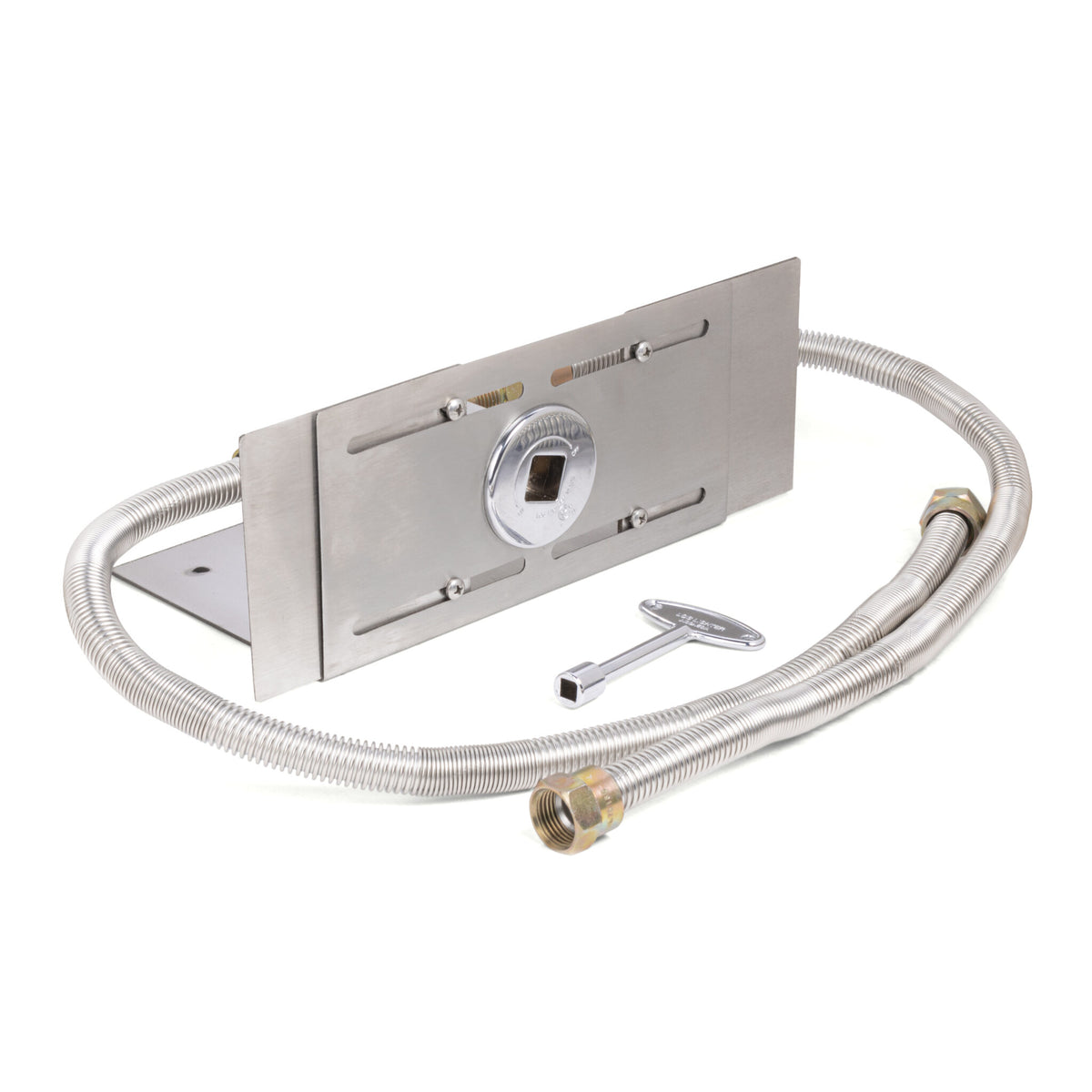 The Outdoor Plus natural gas kit with adjustable stainless steel paver bracket key valve key and flex hoses