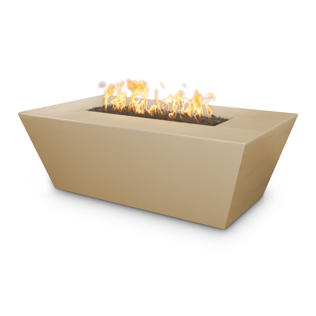 Beige fire pit with flames on a white background