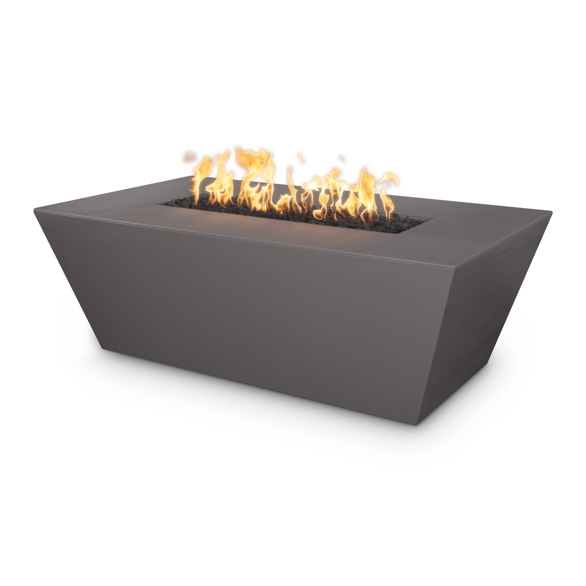 Modern fire pit with flames on a white background
