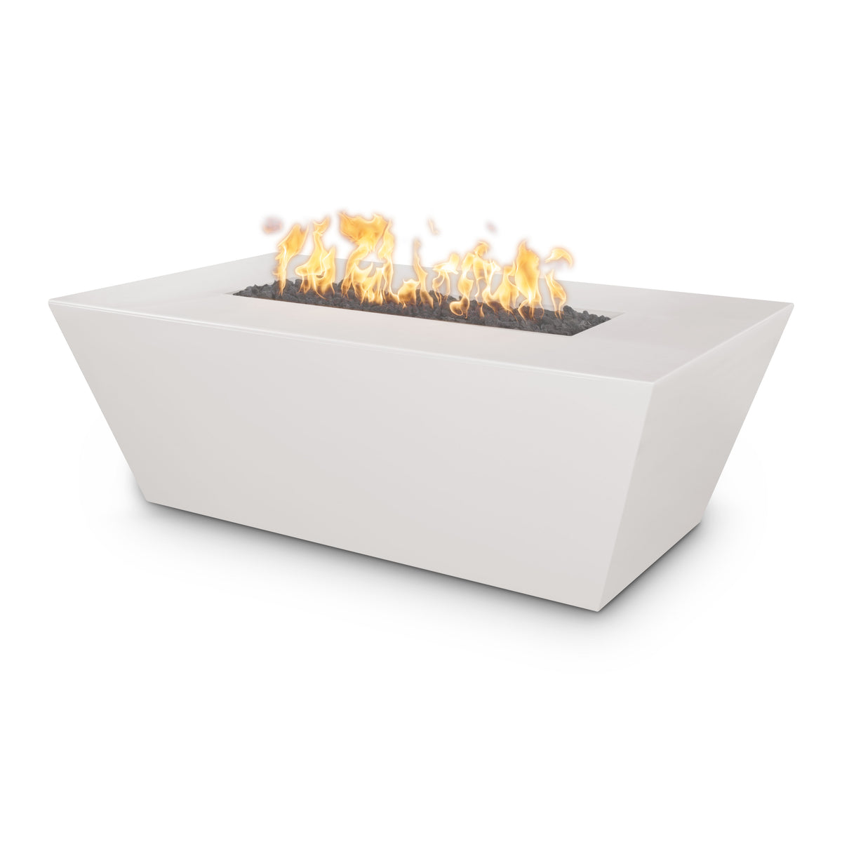 White fire pit with flames on a white background