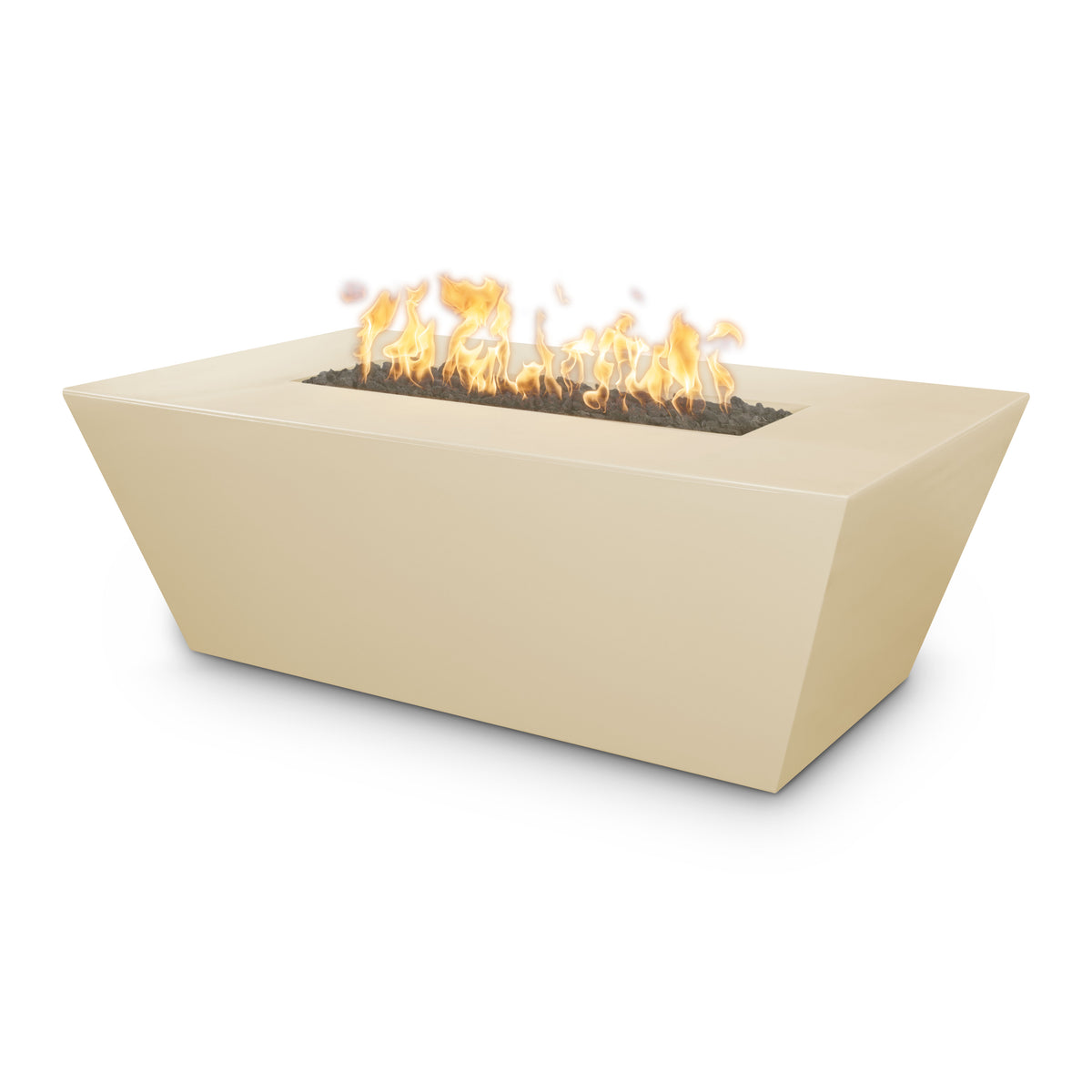 Beige fire pit with flames on a white background
