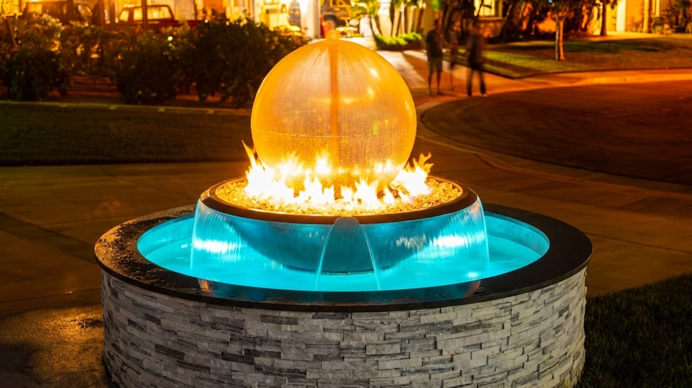 The Outdoor Plus - 89″ Atlas Round Fire & Water Fountain – Powder Coated Metal