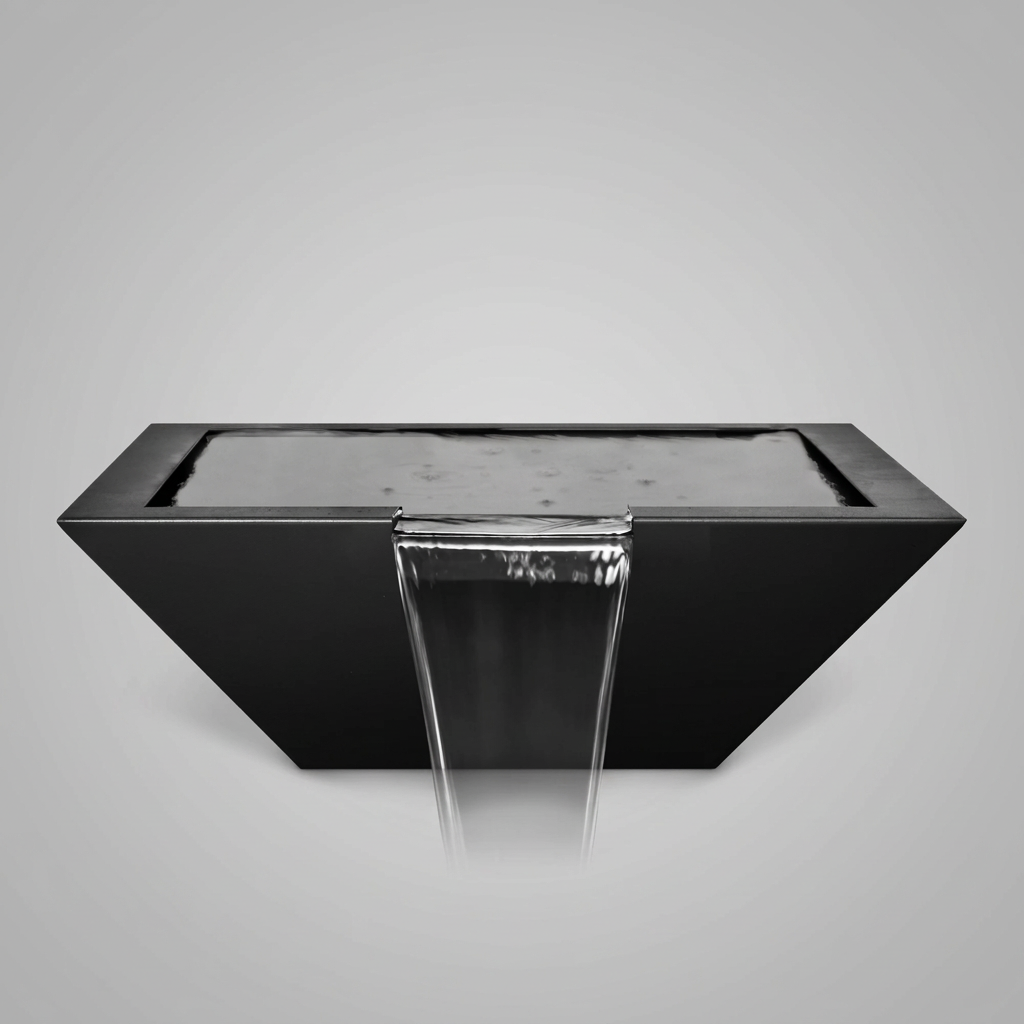 Black Maya powder-coated water bowl on a soft gray background
