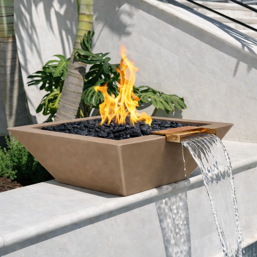 The Outdoor Plus - Maya GFRC Fire & Water Bowl - Brown