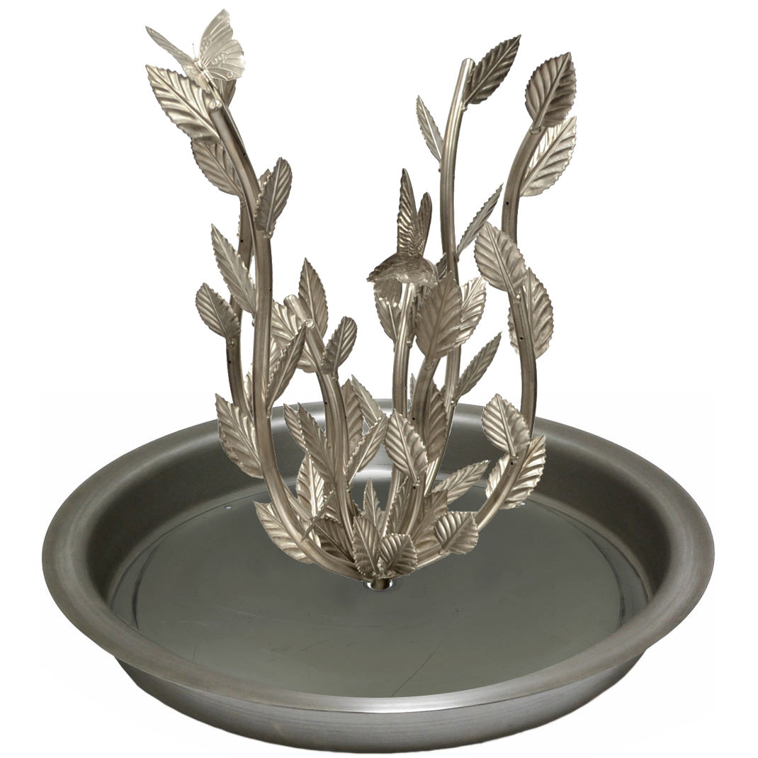 The Outdoor Plus Burning Bush with metal branches and leaves mounted in a round pan