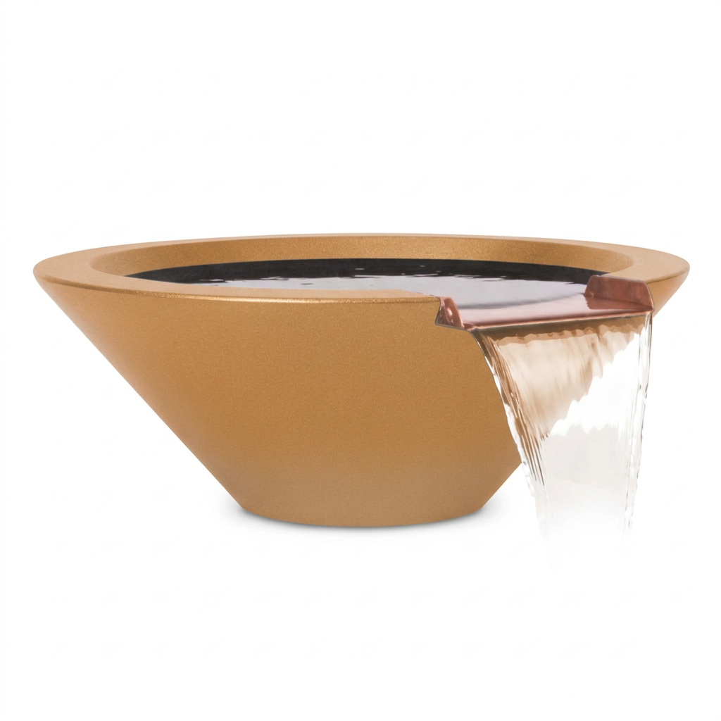 Cazo GFRC water bowl in Metallic Copper with a clean white background