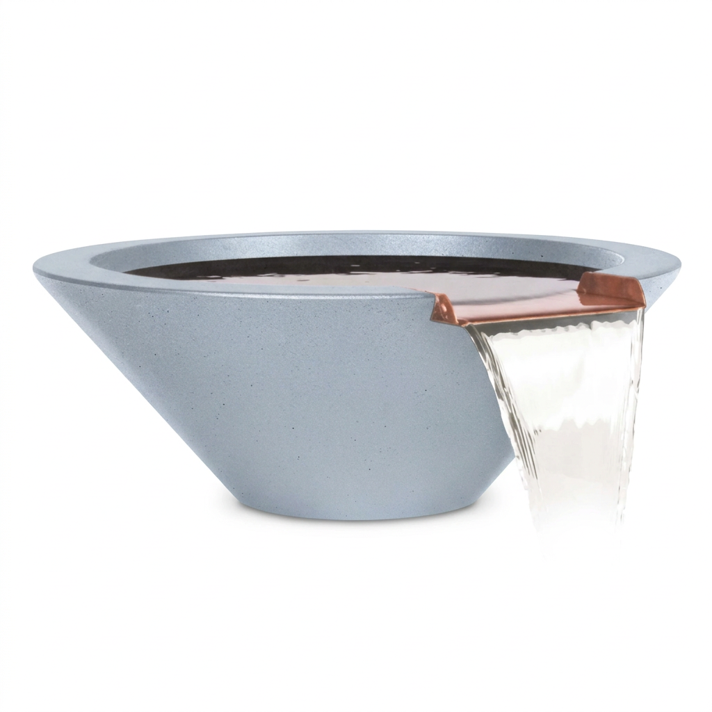Cazo GFRC water bowl in Metallic Silver with a clean white background
