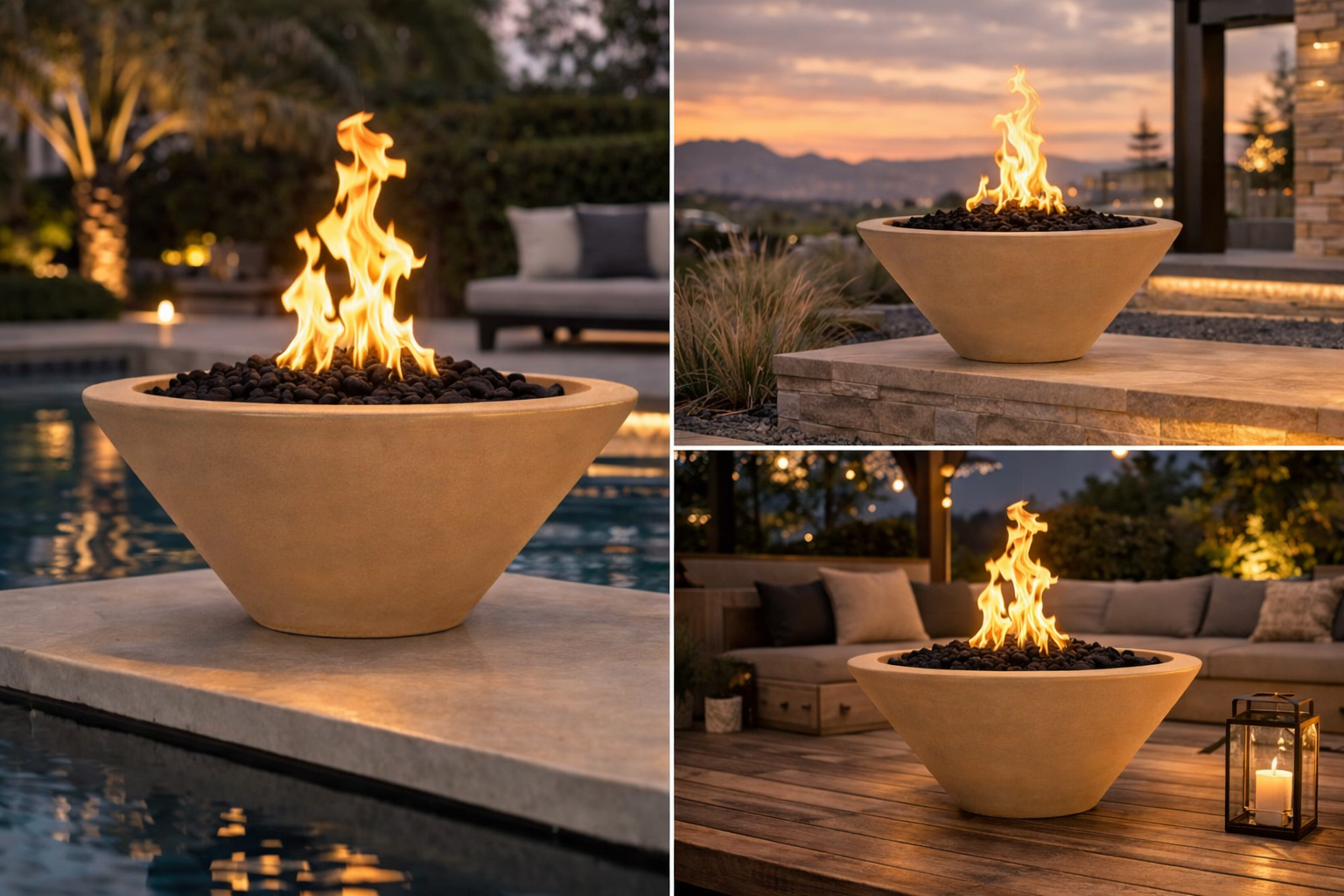 The Outdoor Plus Round Cazo GFRC Concrete Fire Bowl - Brown