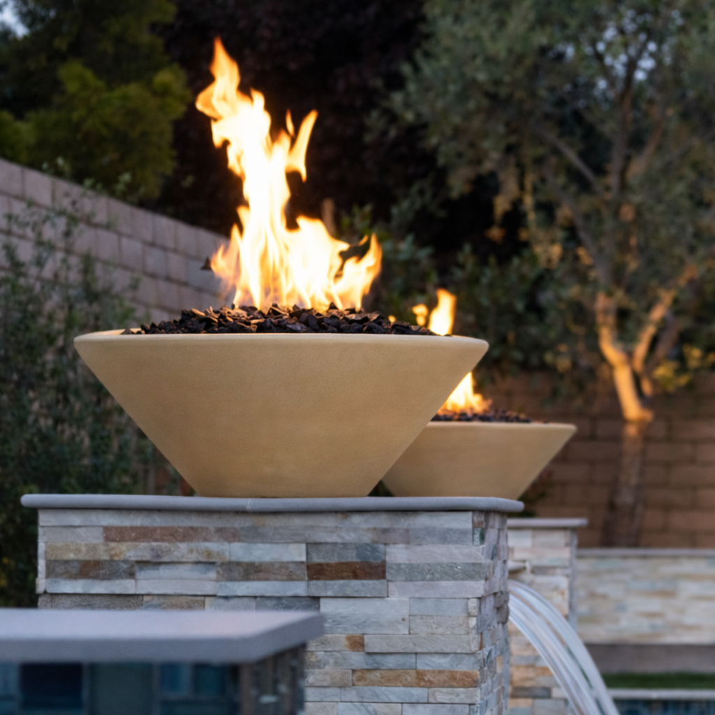The Outdoor Plus Round Cazo GFRC Concrete Fire Bowl - Brown