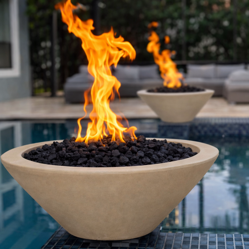 The Outdoor Plus Round Cazo GFRC Concrete Fire Bowl - Brown