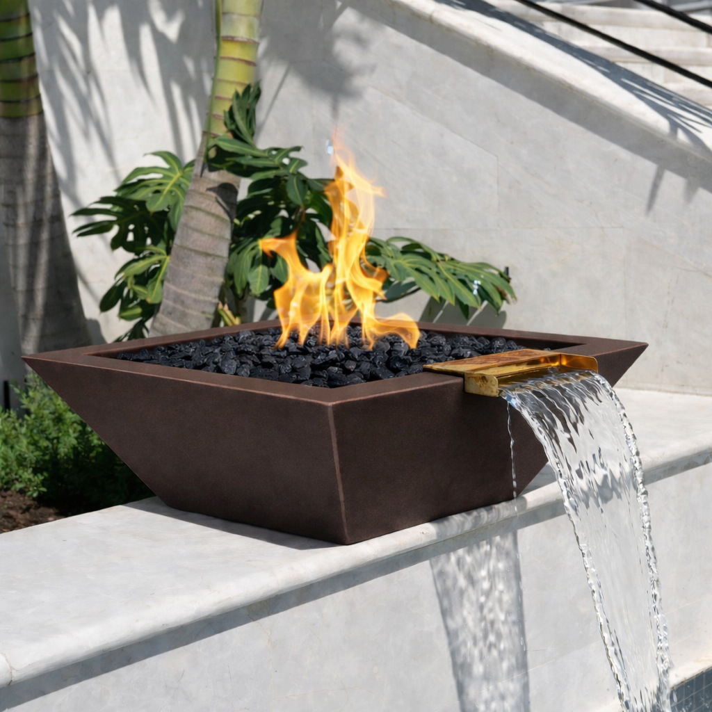 The Outdoor Plus - Maya GFRC Fire & Water Bowl - Chestnut
