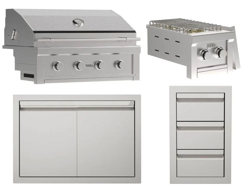 Videl - Signature Outdoor Kitchen Equipment Package II – 36" Grill, Side Burner, Drawers, Doors & 6 Ft Frame