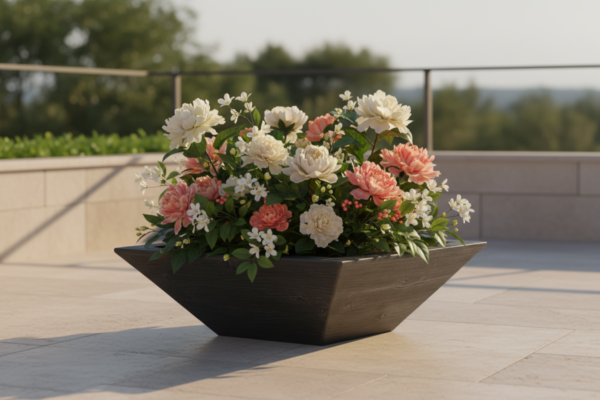 Ebony Maya Wood Grain planter lifestyle image