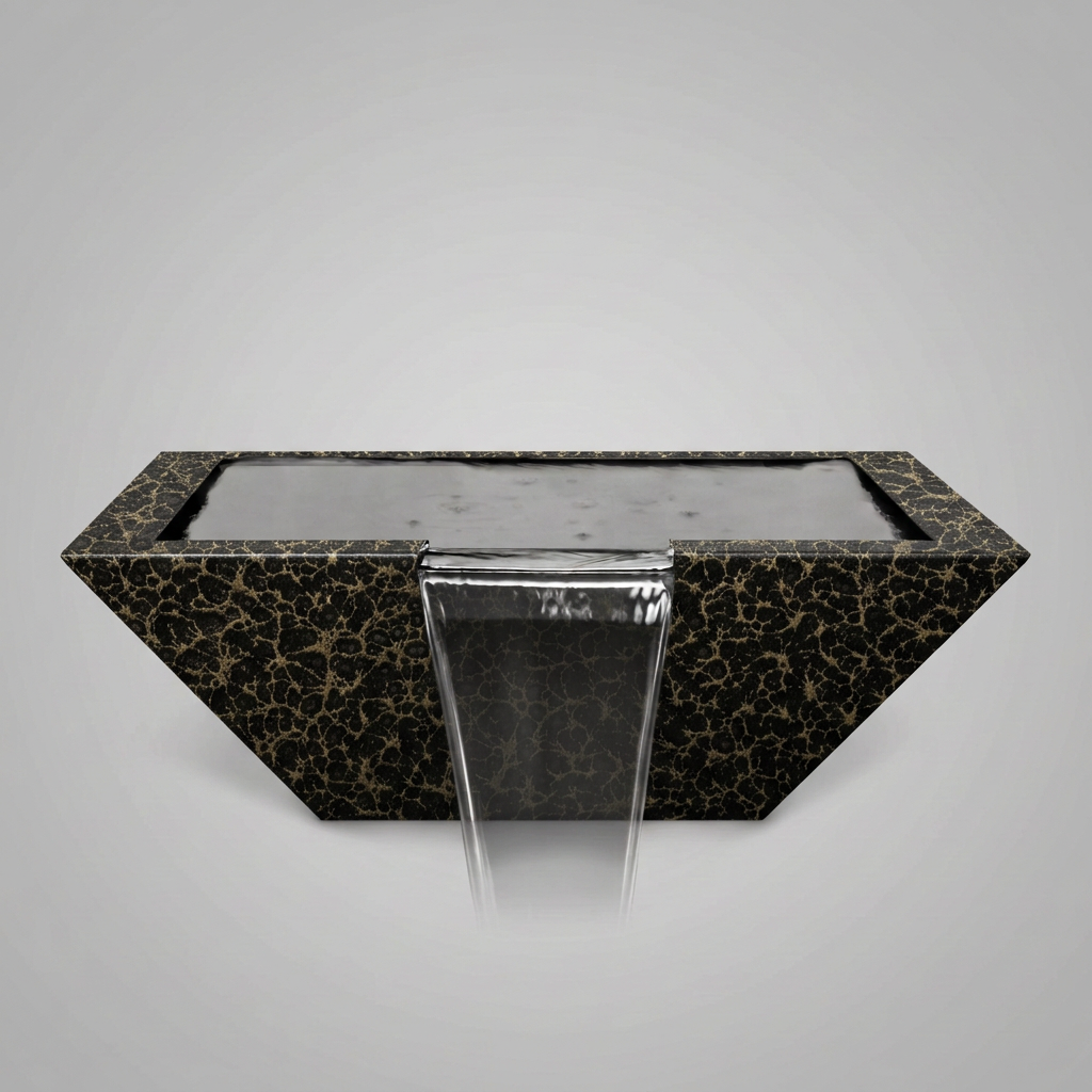 Maya powder-coated water bowl in Gold Vein on a soft gray background