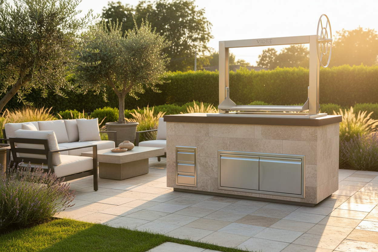 Videl Brasa III outdoor kitchen lifestyle photo at golden hour