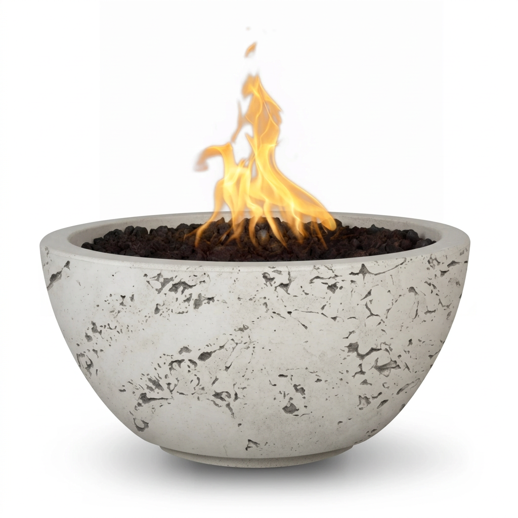 Luna Fire Bowl in GFRC Rustic White
