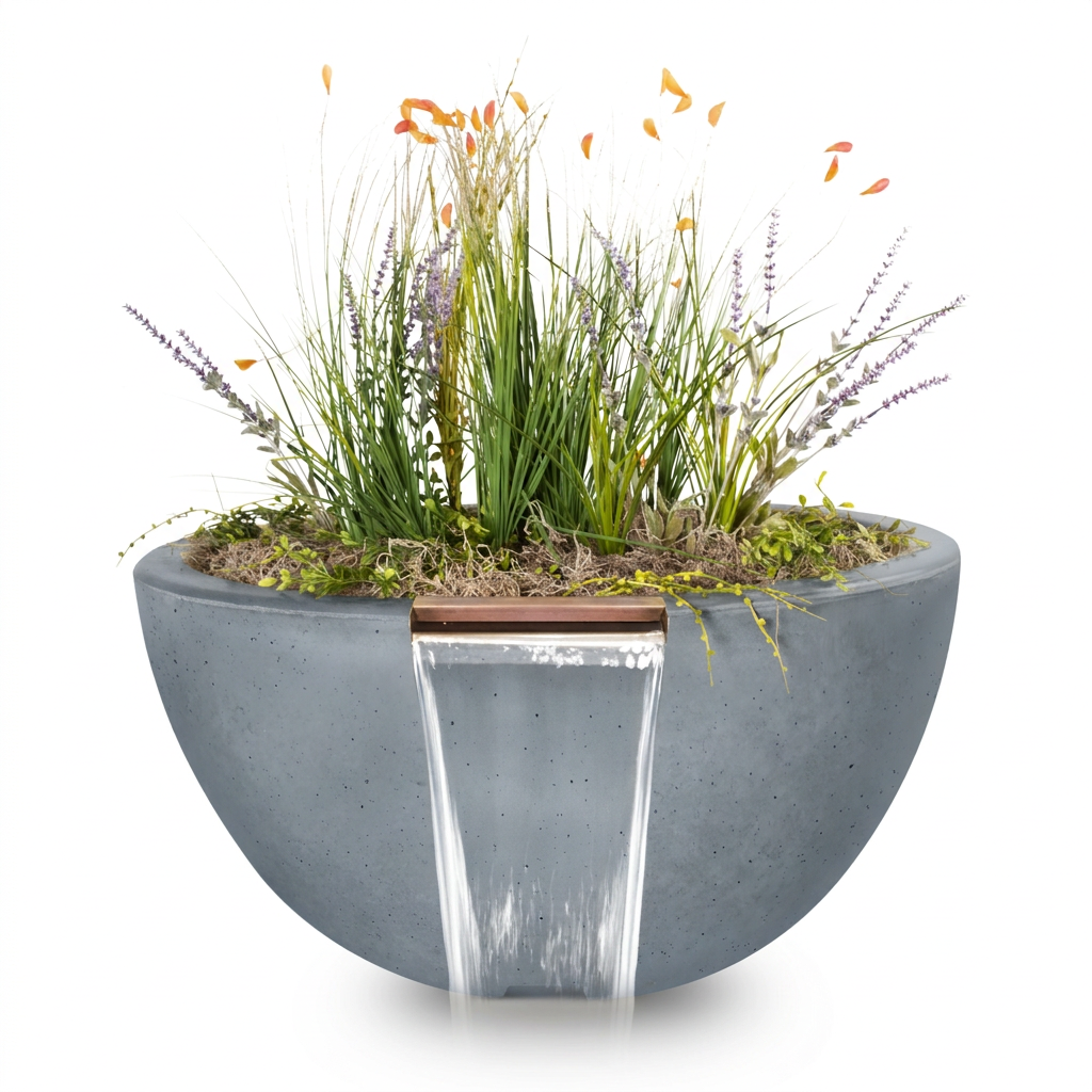 Luna GFRC Planter & Water Bowl in Grey