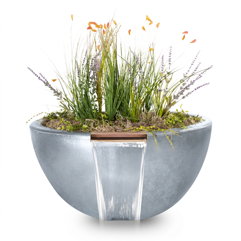 Luna GFRC Planter & Water Bowl in Metallic Silver