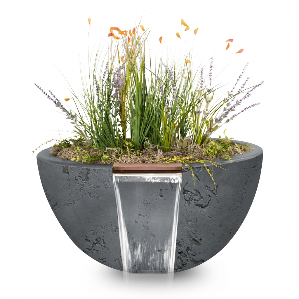 Luna GFRC Planter & Water Bowl in Rustic Grey