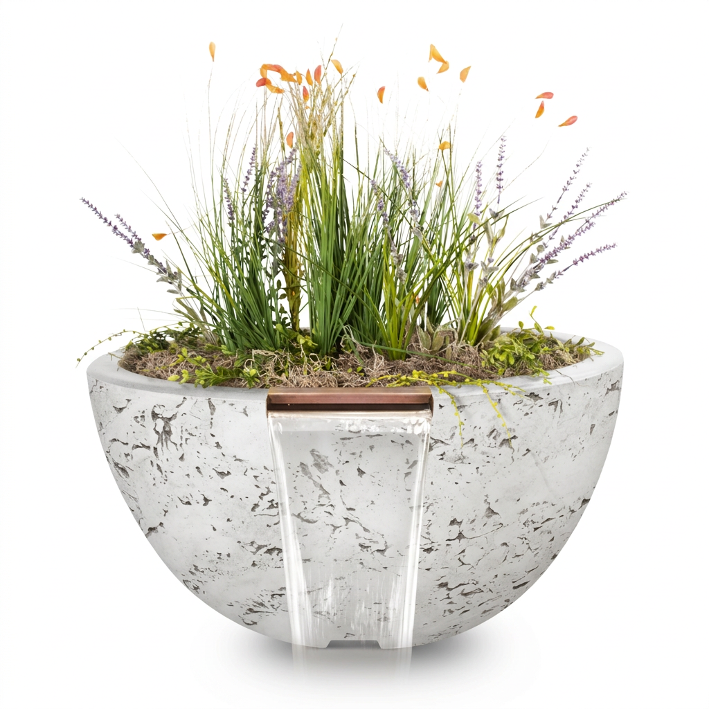 Luna GFRC Planter & Water Bowl in Rustic White