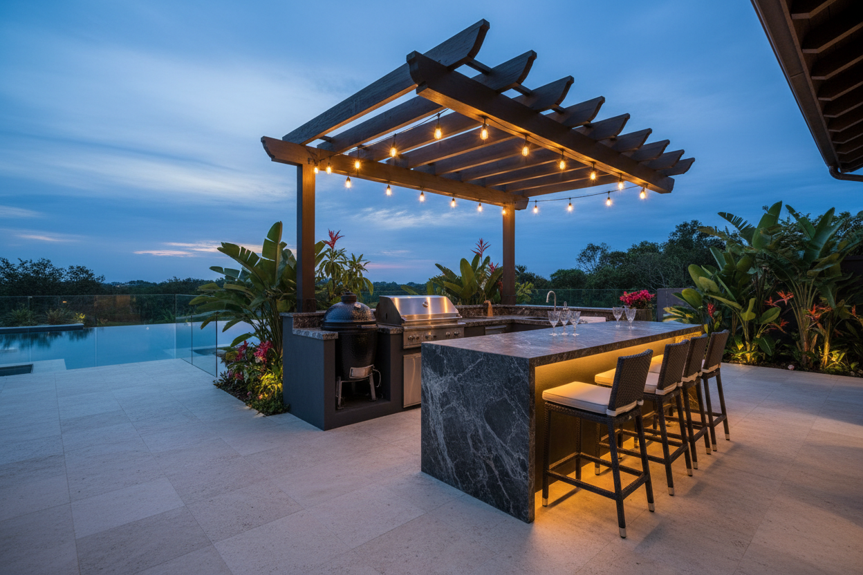 Luxury Outdoor Kitchen Twilight Hero