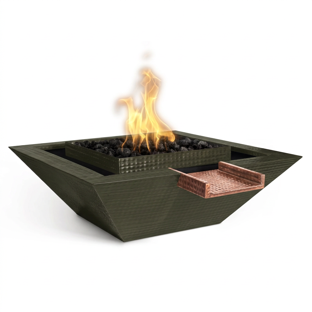 Maya Gravity Spill bowl in Olive Green with original copper scupper