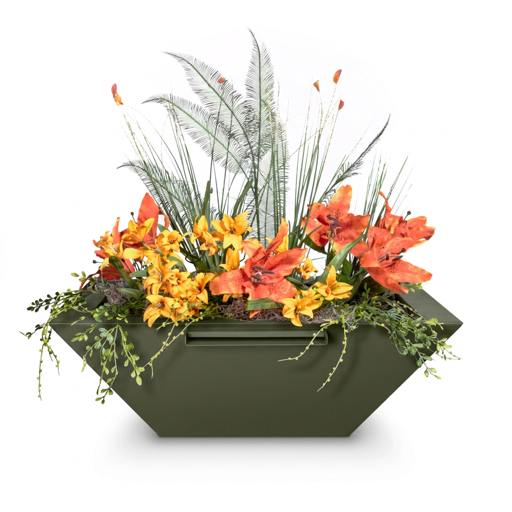 Maya Planter & Water Bowl in Olive Green