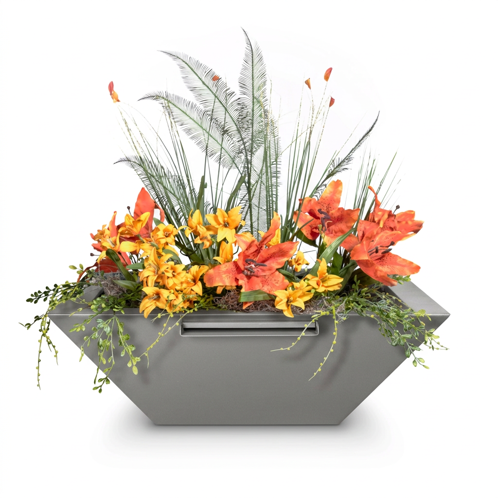Maya Planter & Water Bowl in Pewter