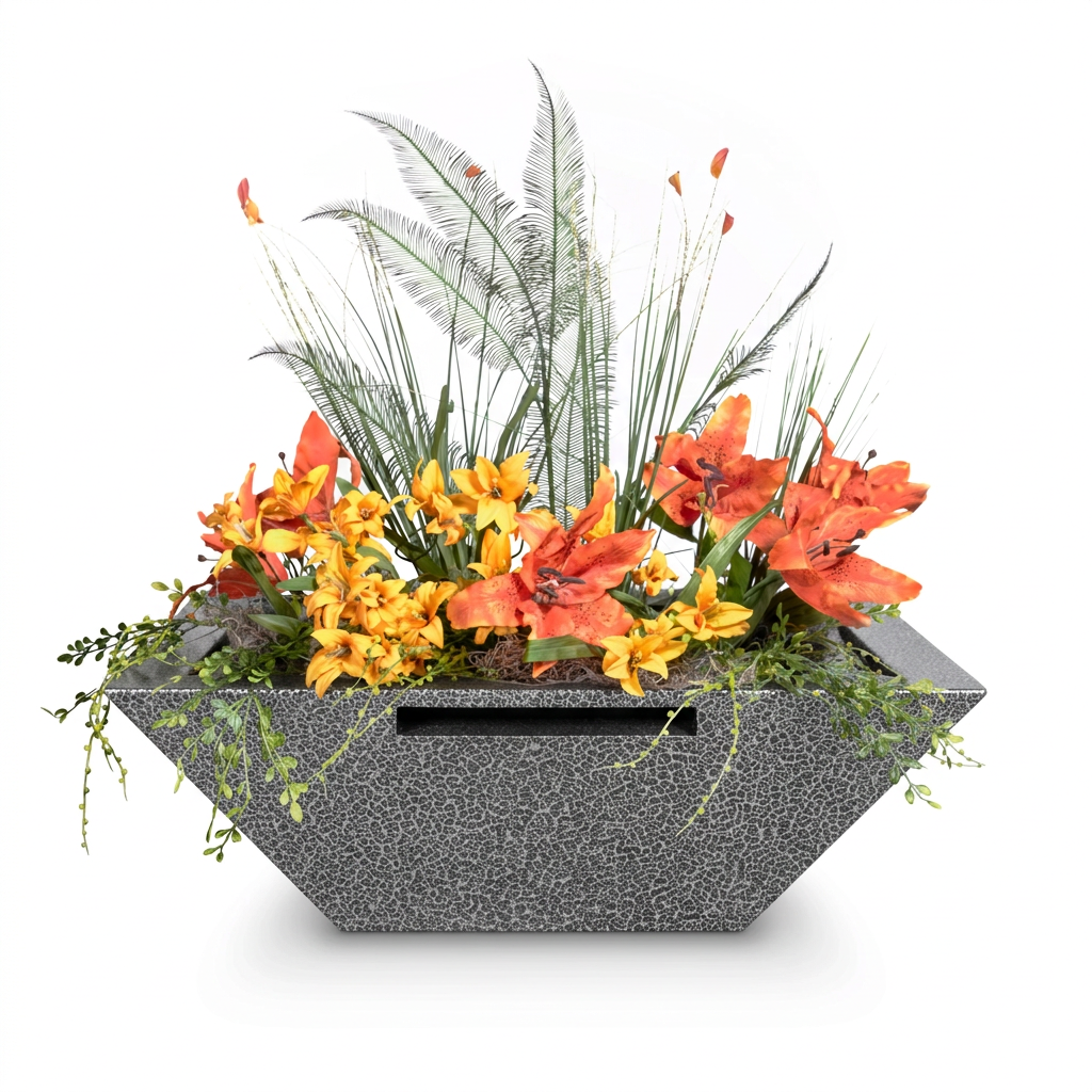 Maya Planter & Water Bowl in Silver Vein