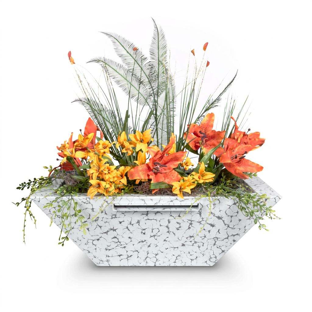 Maya Planter & Water Bowl in White Vein