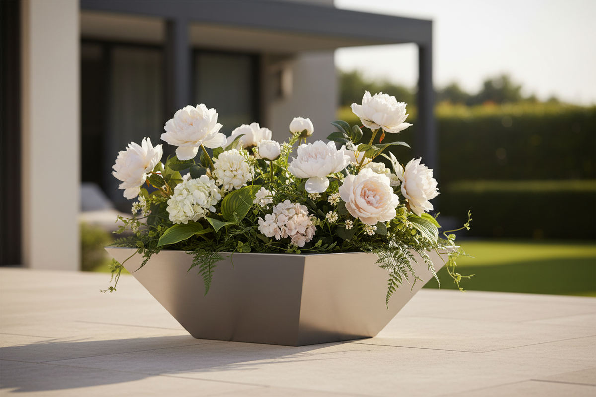 Maya Stainless Steel planter bowl lifestyle image